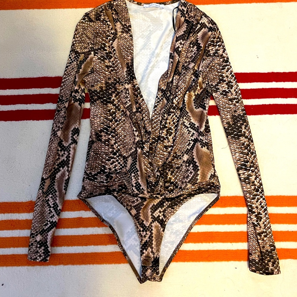 Zara Snakeskin Print Body Suit - Size Small